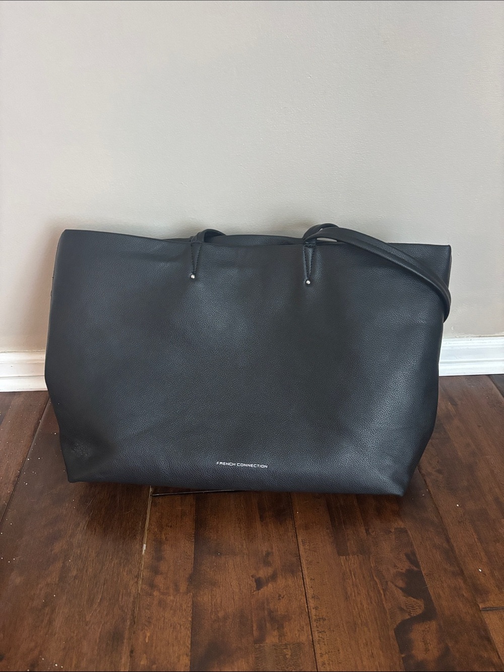 French Connection Black Pebbled Leather Large Tote